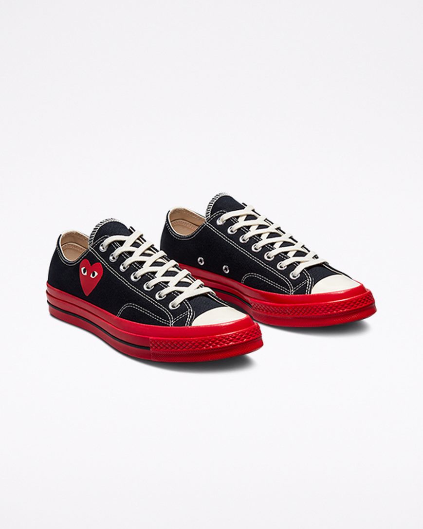 Tenis Converse x Comme des Garçons PLAY Chuck 70 Cano Baixo Feminino Pretas Vermelhas | PT F038P0T